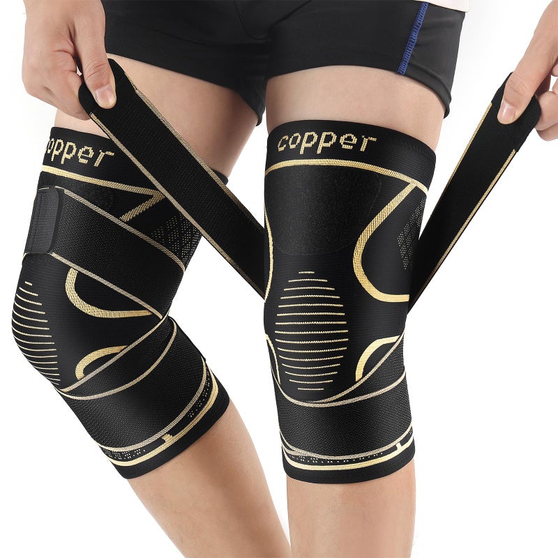 Copper Knee Braces with Strap for Knee Pain Women and Men2 Pack Knee Compression Sleeve for Arthritis ACL Meniscus Tear Joint Pain Relief Knee Support for Working Running Weightlifting3XL